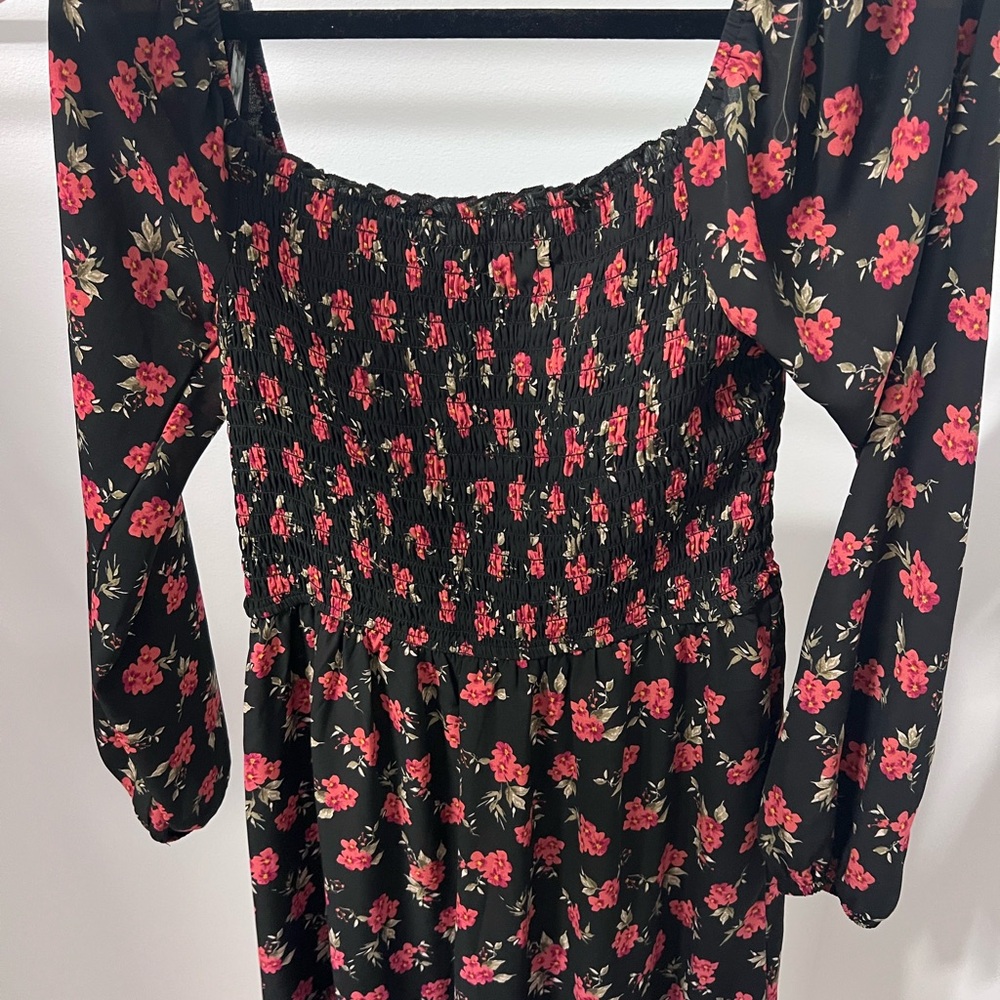 Floral Smocked Dress with Long Sleeves